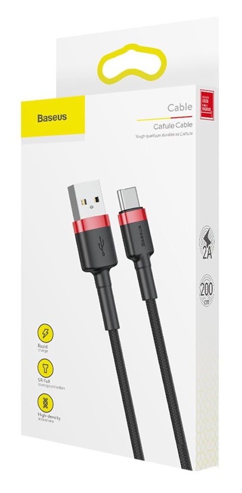 Cablu Date si Incarcare USB-A - USB-C Baseus Cafule, 18W, 2m, Negru CATKLF-C91