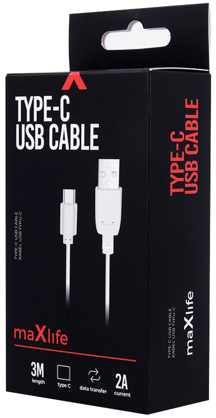 Cablu Date si Incarcare USB-A - USB-C MaXlife, 20W, 3m, Alb
