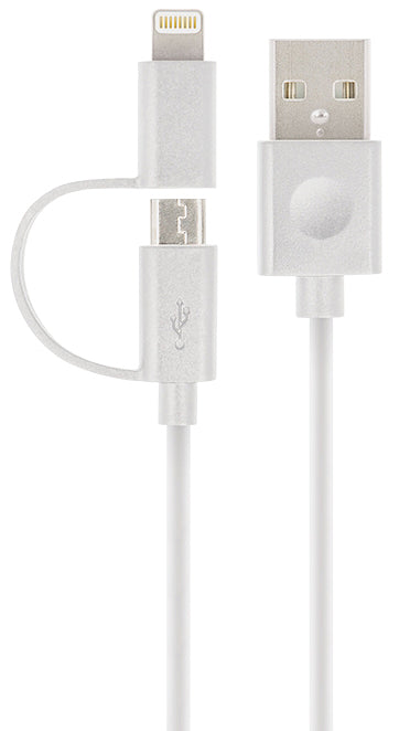 Cablu Date si Incarcare USB-A - Lightning / microUSB Forever MFi, 18W, 1m, Alb