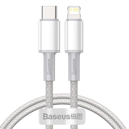 Cablu Date si Incarcare USB-C - Lightning Baseus High Density Braided, 20W, 1m, Alb CATLGD-02