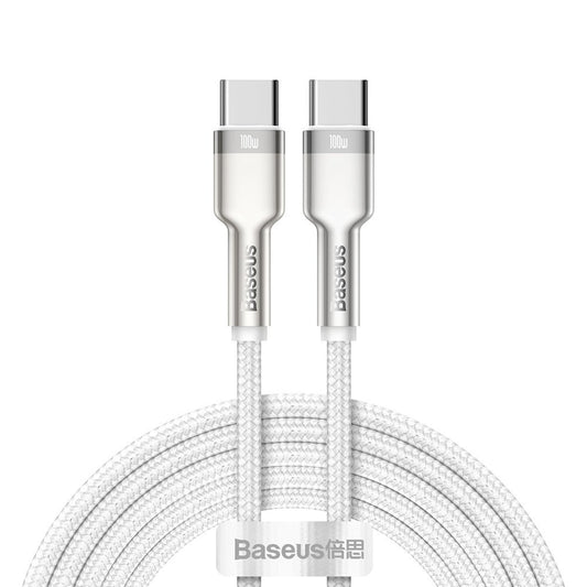 Cablu Date si Incarcare USB-C - USB-C Baseus Cafule, 100W, 2m, Alb CATJK-D02