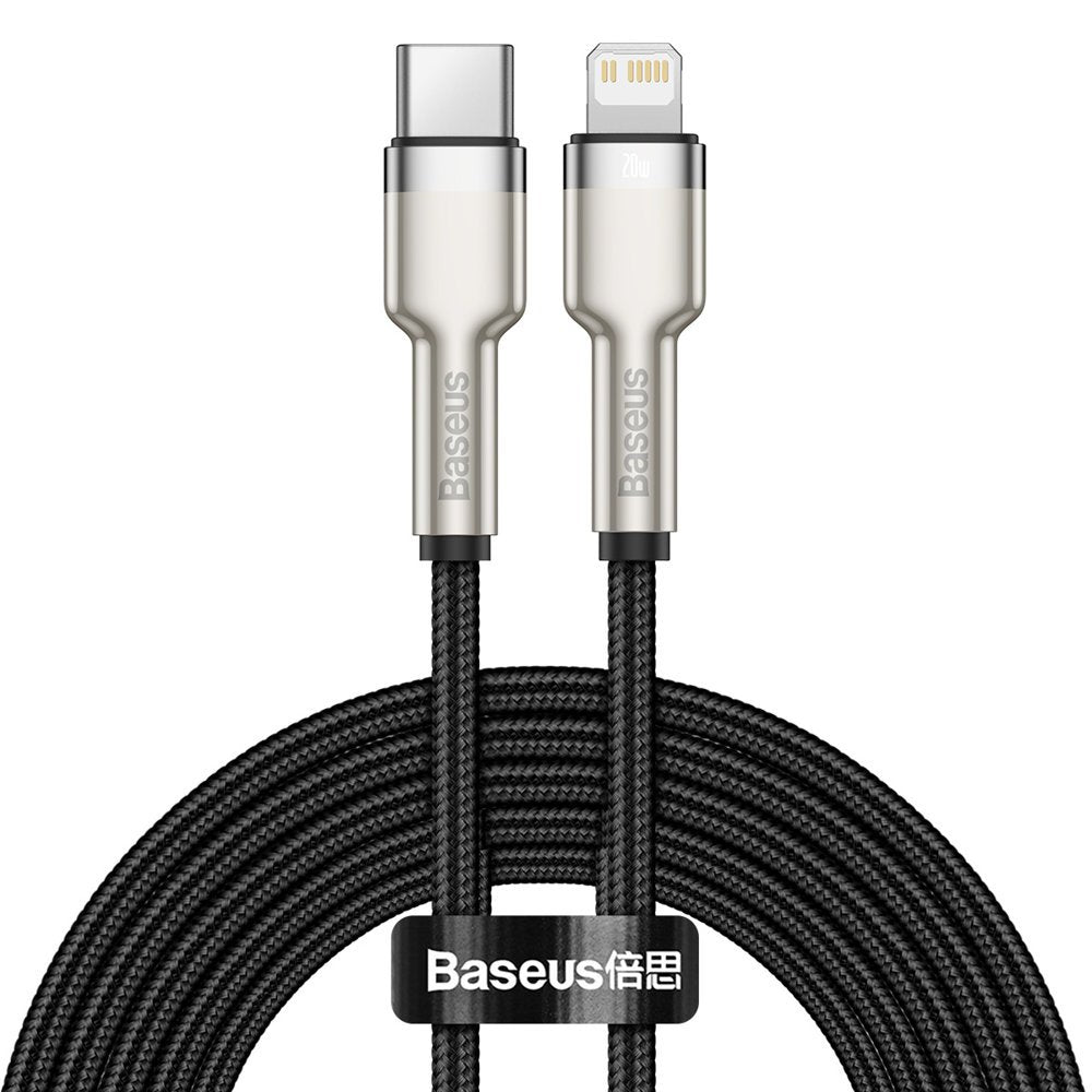 Cablu Date si Incarcare USB-C - Lightning Baseus Cafule Metal Series, 20W, 2m, Negru CATLJK-B01