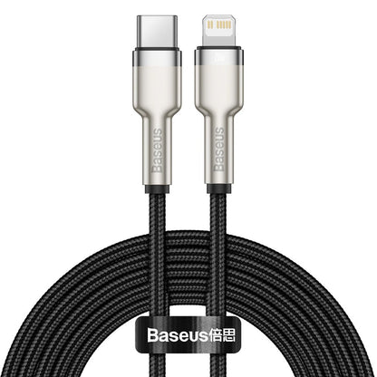 Cablu Date si Incarcare USB-C - Lightning Baseus Cafule Metal Series, 20W, 2m, Negru CATLJK-B01