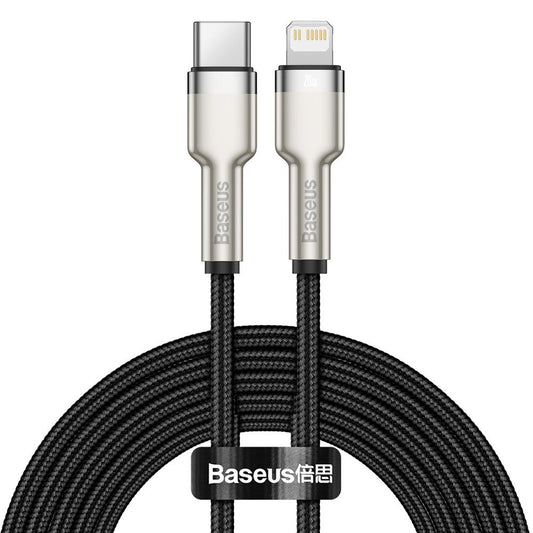 Cablu Date si Incarcare USB-C - Lightning Baseus Cafule Metal Series, 20W, 2m, Negru CATLJK-B01
