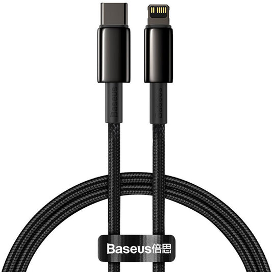 Cablu Date si Incarcare USB-C - Lightning Baseus Tungsten Gold, 20W, 1m, Negru CATLWJ-01