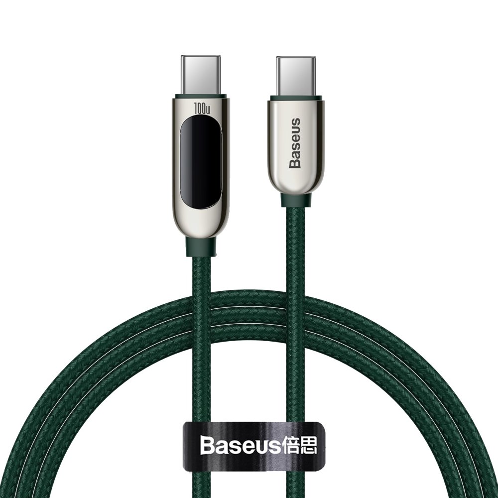 Cablu Date si Incarcare USB-C - USB-C Baseus Display Fast Charging, 100W, 1m, Verde CATSK-B06