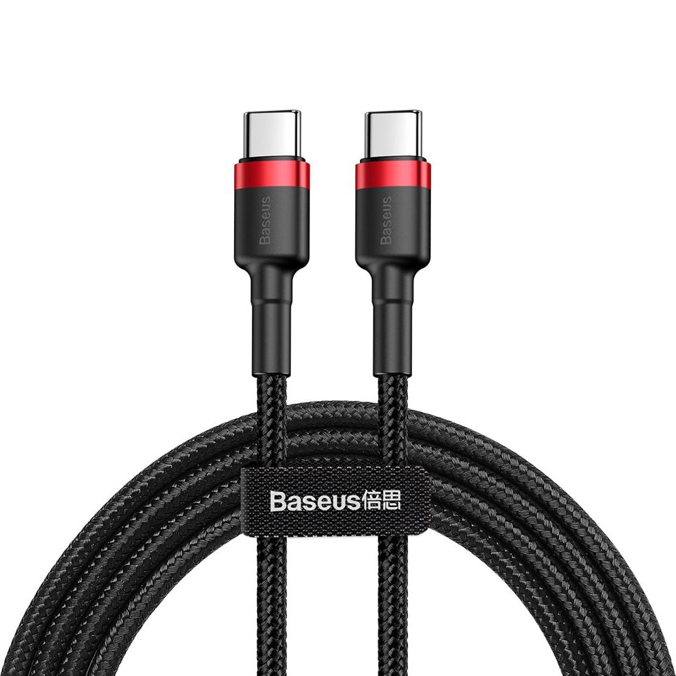 Kabel USB-C do ładowania i transmisji danych - USB-C Baseus Cafule, 60W, 1m, czerwony CATKLF-G91