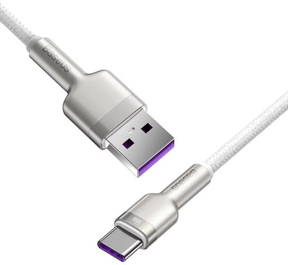 Cablu Date si Incarcare USB-A - USB-C Baseus Cafule Metal Series, 66W, 1m, Alb CAKF000102