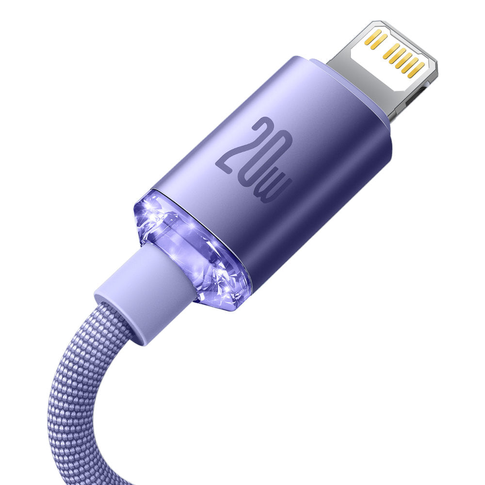 Cablu Date si Incarcare USB-C - Lightning Baseus Crystal Shine Series, 20W, 2m, Mov CAJY000305