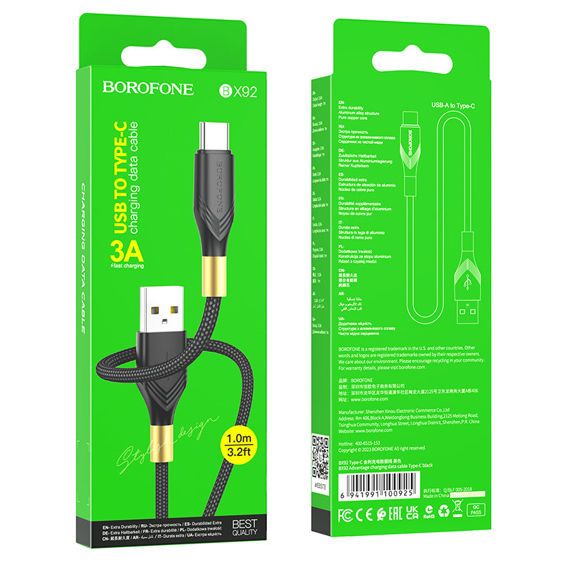 Kabel do ładowania i transmisji danych USB-A - USB-C Borofone BX92 Advantage BX92, 18W, 1m, czarny 