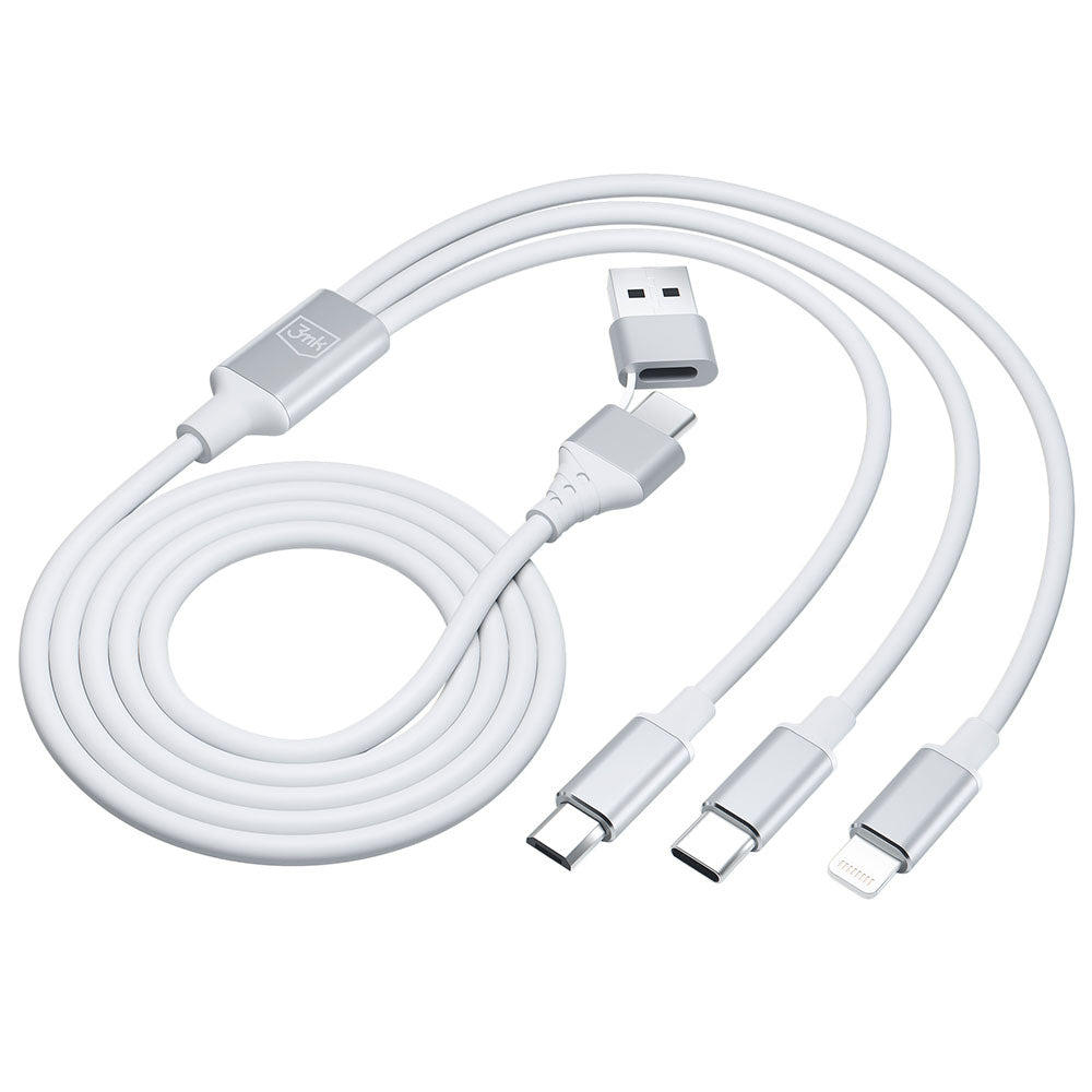 Cablu Incarcare USB-A / USB-C - Lightning / microUSB / USB-C 3MK Hyper, 12W, 1.5m, Alb