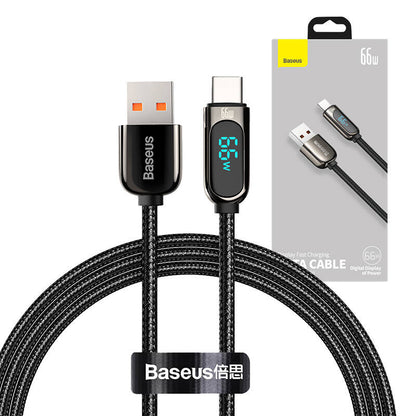 Cablu Date si Incarcare USB-A - USB-C Baseus Display Fast Charging, 66W, 1m, Negru CASX020001