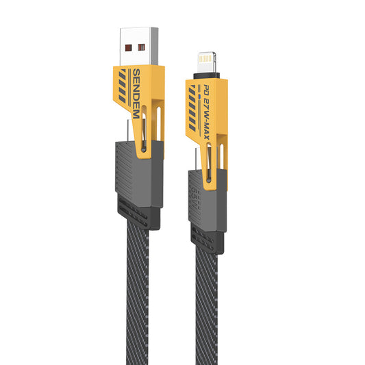 Cablu Date si Incarcare USB-A / USB-C - Lightning / microUSB Sendem M84, 65W, 1m, Galben