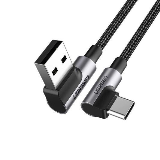 Cablu Date si Incarcare USB-A - USB-C UGREEN US176 Angled, 60W, 0.5m, Negru