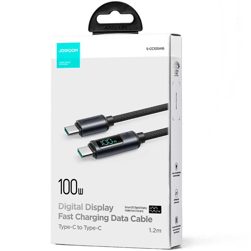 Cablu Date si Incarcare USB-C - USB-C Joyroom S-A16 Prism Display, 100W, 1.2m, Negru