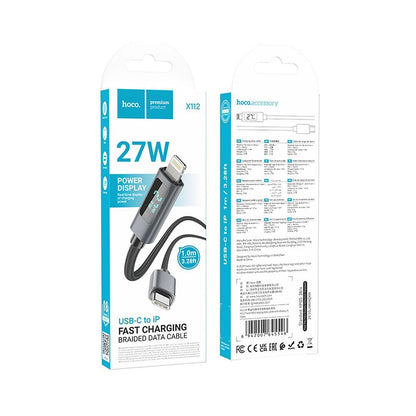 Cablu Date si Incarcare USB-C - Lightning HOCO Display X112, 27W, 1m, Negru