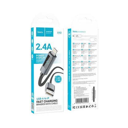 Cablu Date si Incarcare USB-A - Lightning HOCO Display X112, 18W, 1m, Negru
