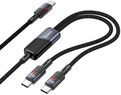 Cablu Date si Incarcare USB-C - 2 x USB-C HOCO U139 2in1, 100W, 1.2m, Negru