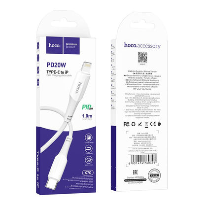 Cablu Date si Incarcare USB-C - Lightning HOCO X70, 20W, 1m, Alb