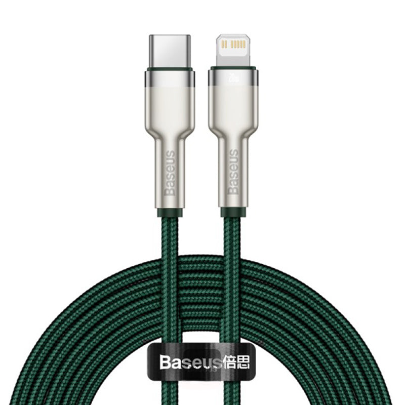 Cablu Date si Incarcare USB-C - Lightning Baseus Cafule Metal Series, 20W, 2m, Verde CATLJK-B06