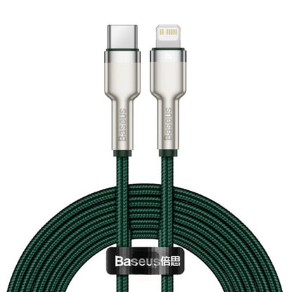 Cablu Date si Incarcare USB-C - Lightning Baseus Cafule Metal Series, 20W, 2m, Verde CATLJK-B06
