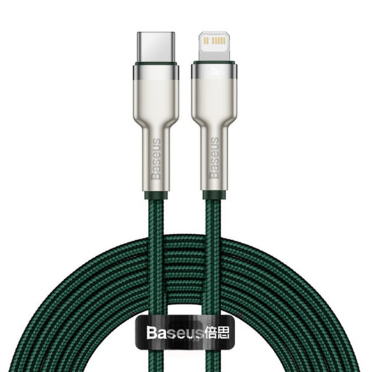 Cablu Date si Incarcare USB-C - Lightning Baseus Cafule Metal Series, 20W, 2m, Verde CATLJK-B06