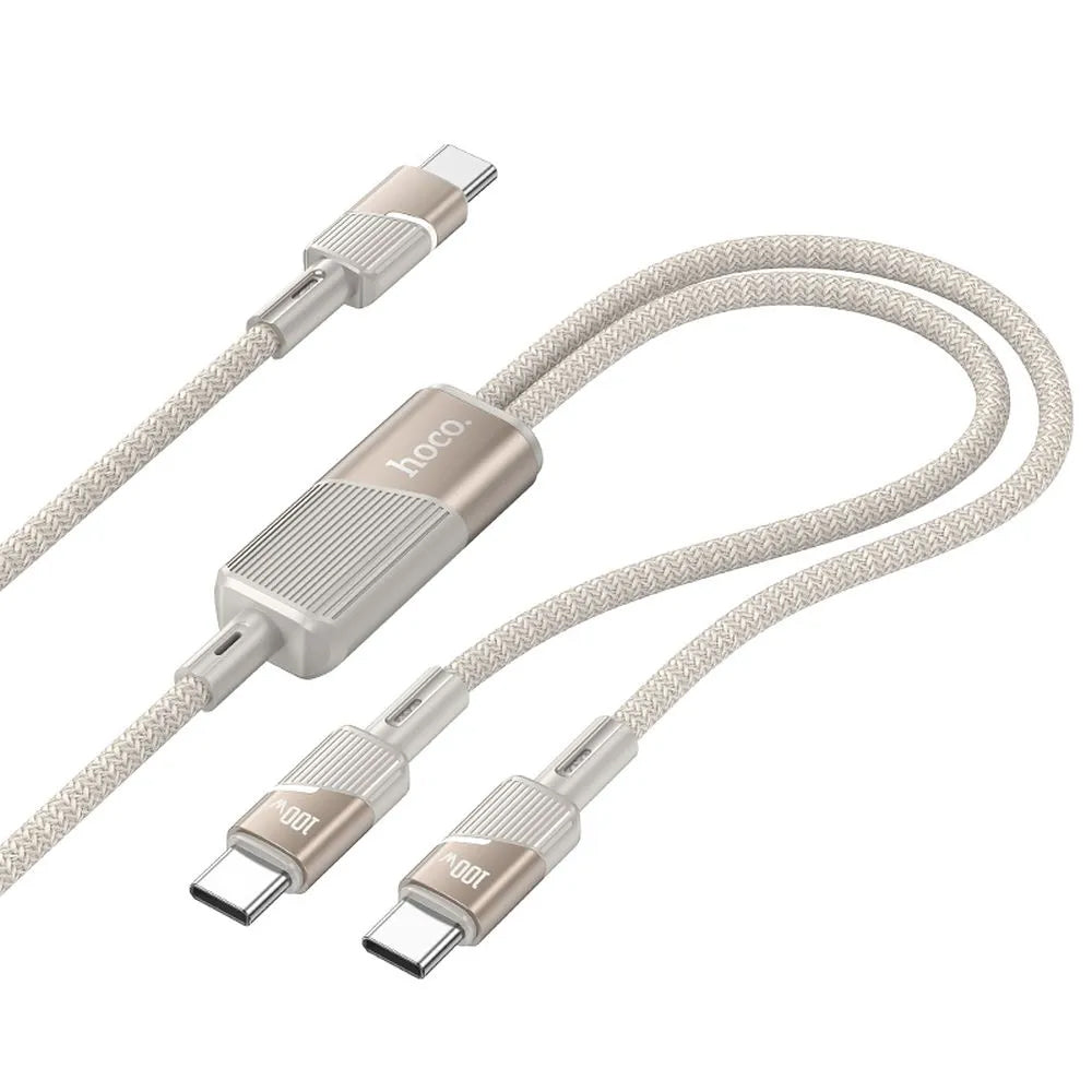 Cablu Date si Incarcare USB-C - 2 x USB-C HOCO U139 2in1, 100W, 1.2m, Auriu