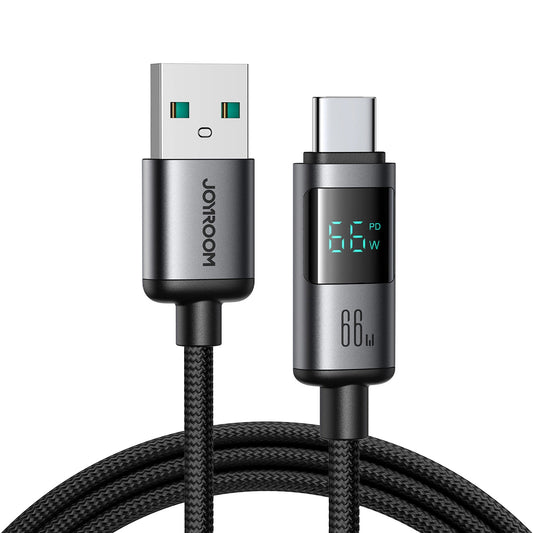 Cablu Date si Incarcare USB-A - USB-C Joyroom S-A16 Pro Prism Display, 66W, 1.2m, Negru