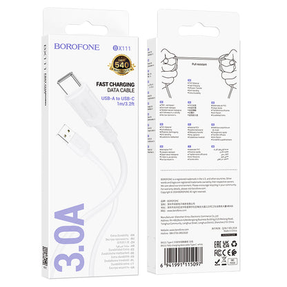 Cablu Date si Incarcare USB-A - USB-C Borofone BX111 Feliz, 20W, 1m, Alb