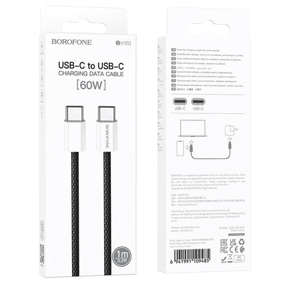 Cablu Date si Incarcare USB-C - USB-C Borofone BX103 Original, 60W, 1m, Negru