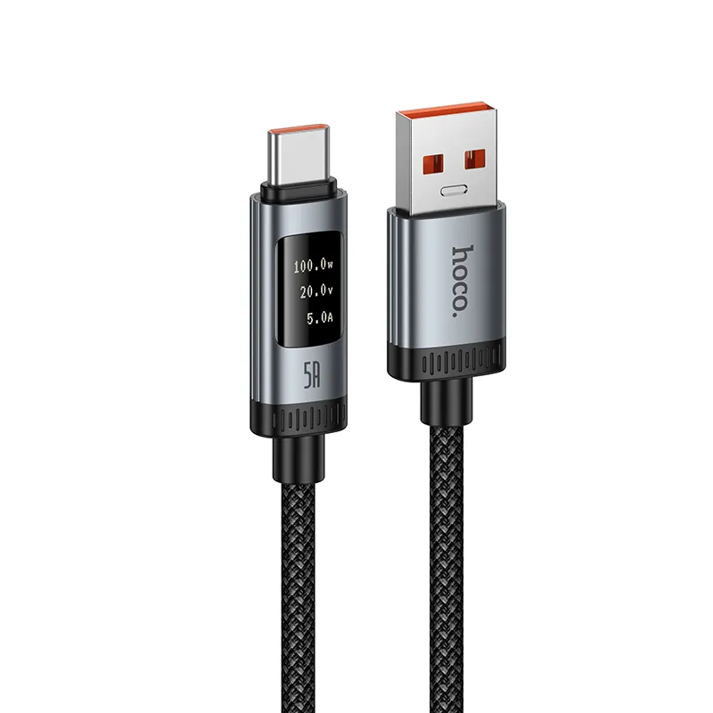 Cablu Date si Incarcare USB-A - USB-C HOCO Display U148, 100W, 1.2m, Negru