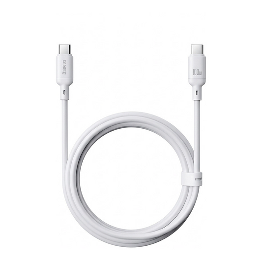 Cablu Date si Incarcare USB-C - USB-C Baseus Silky, 100W, 2m, Alb