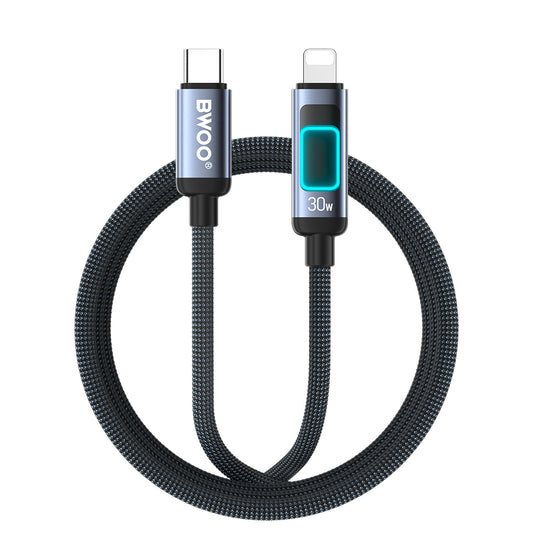 Cablu Date si Incarcare USB-C - Lightning BWOO X324CL Display, 30W, 1m, Negru