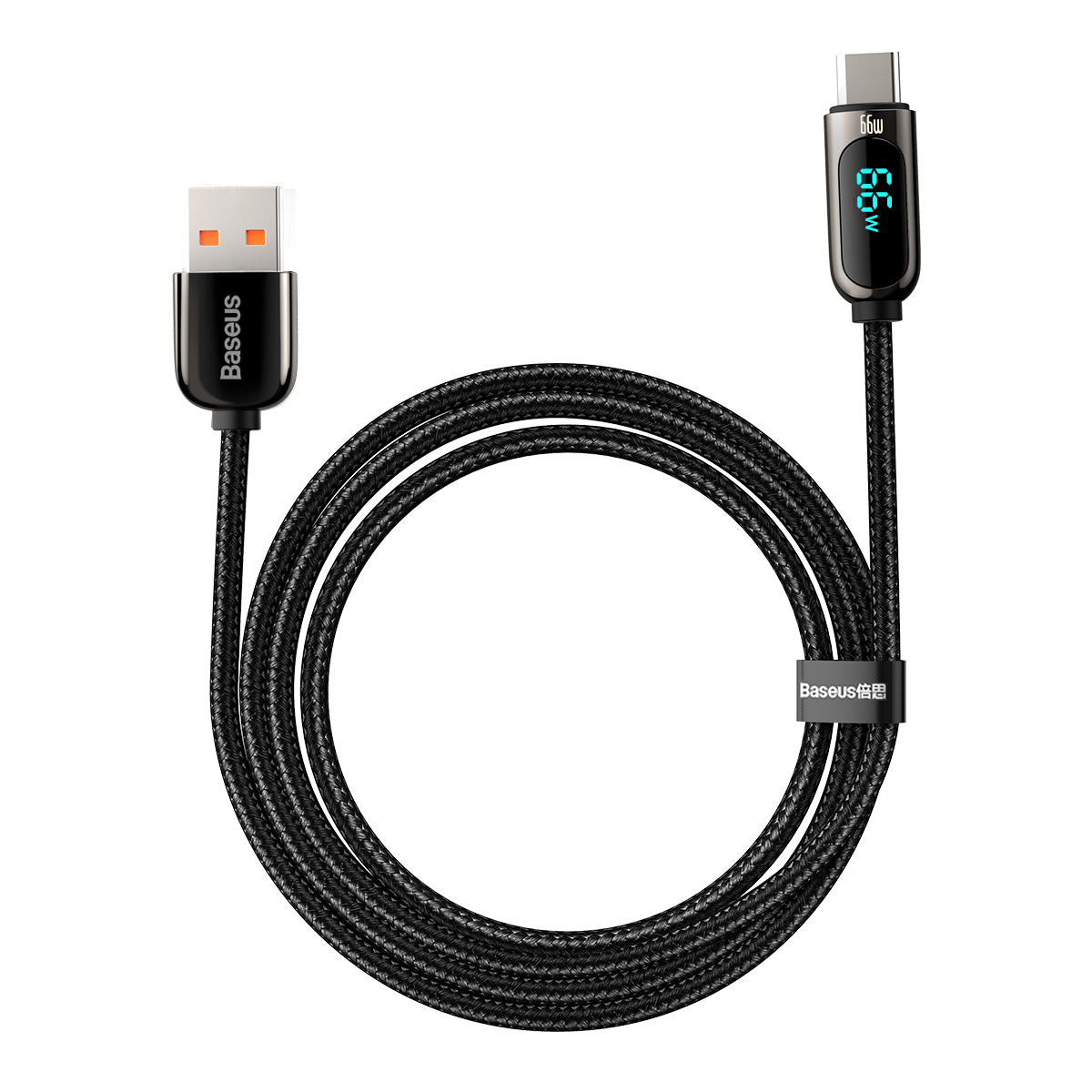 Cablu Date si Incarcare USB-A - USB-C Baseus Display, 66W, 2m, Negru CASX020101
