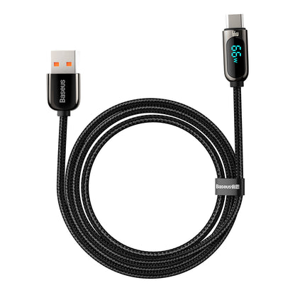 Cablu Date si Incarcare USB-A - USB-C Baseus Display, 66W, 2m, Negru CASX020101