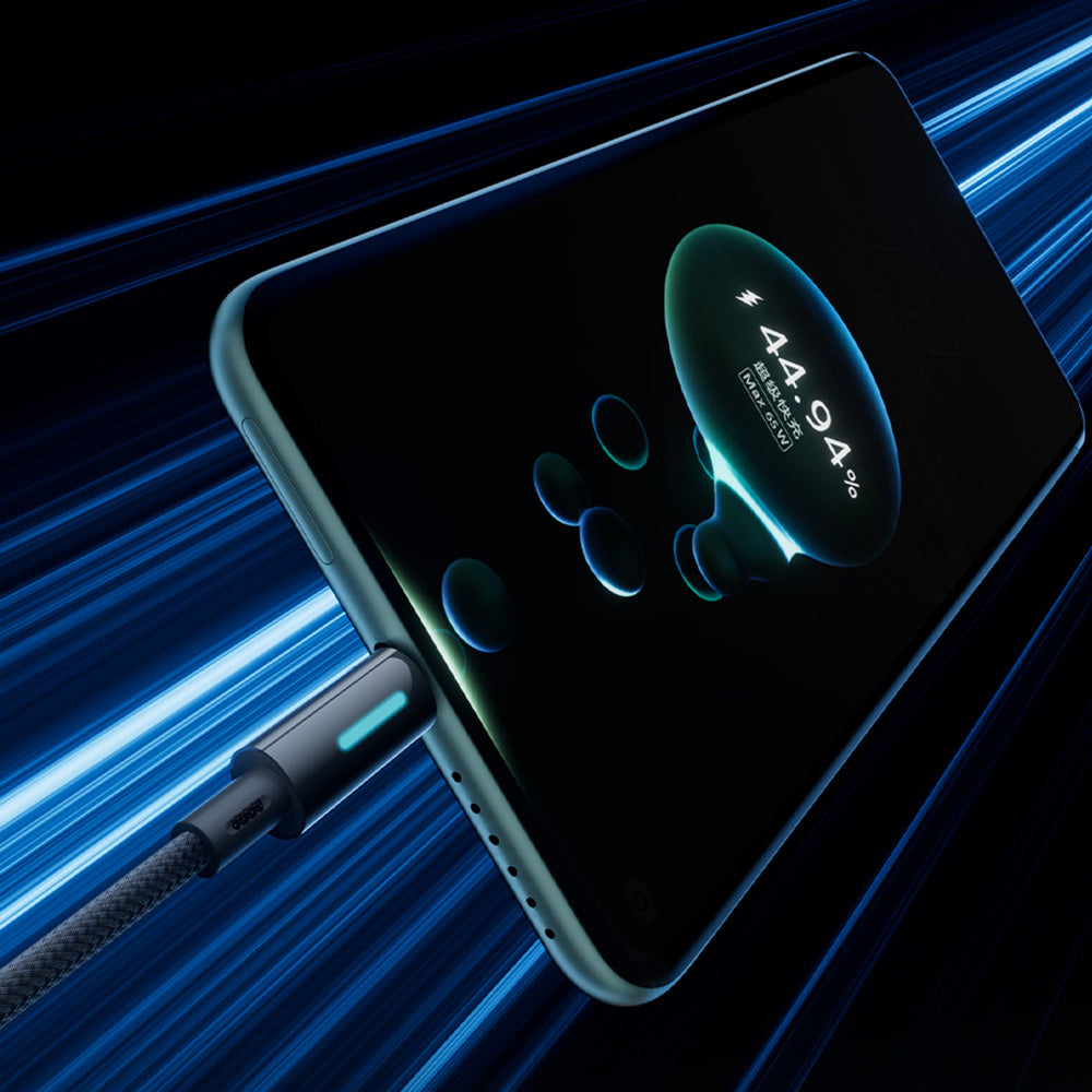 Cablu Date si Incarcare USB-A - USB-C Baseus Lit Button Control, 100W, 2m, Negru P10379002121-01