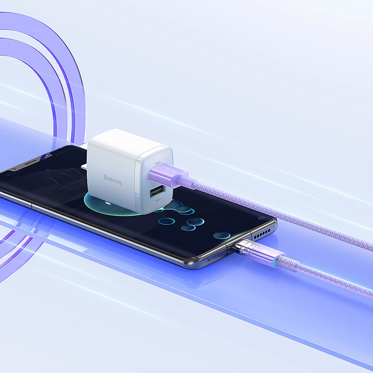 Cablu Date si Incarcare USB-A - USB-C Baseus Explorer, 100W, 1m, Mov CATS010405