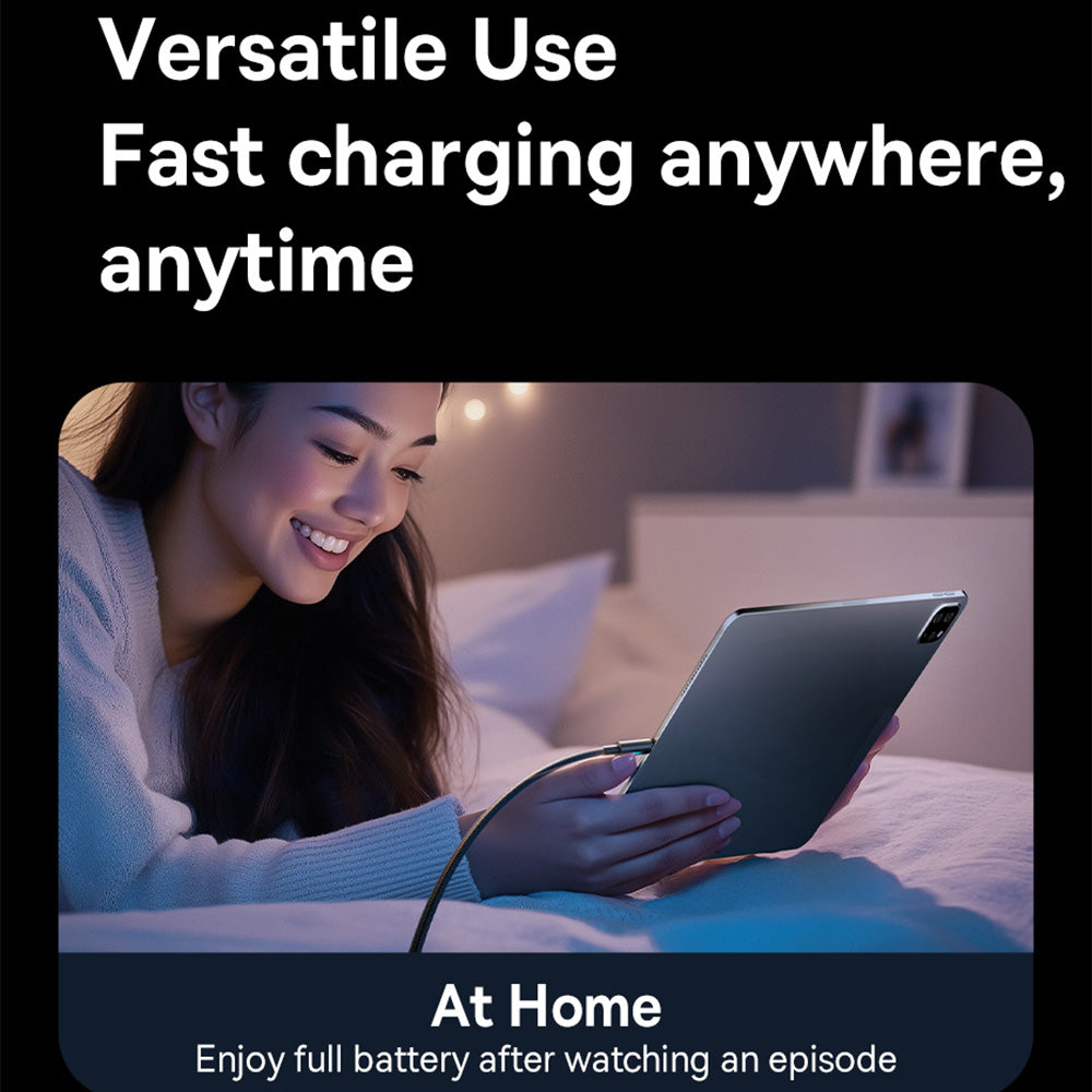 Cablu Date si Incarcare USB-A - USB-C Baseus Lit Button Control, 100W, 2m, Negru P10379002121-01