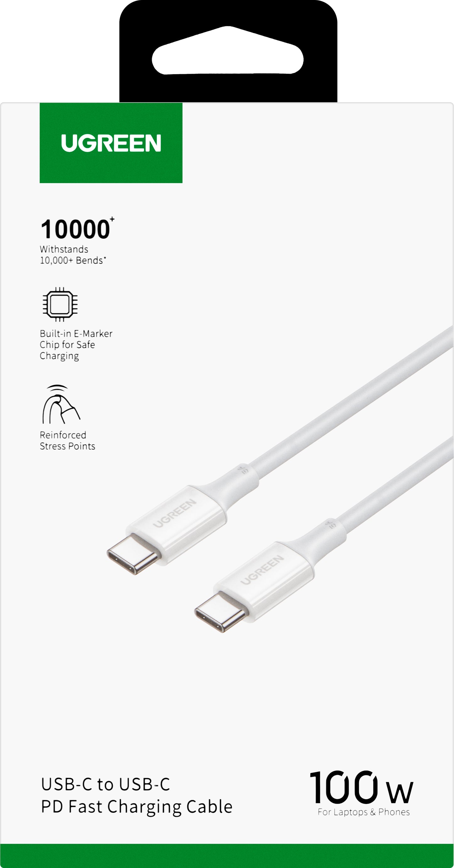 Cablu Date si Incarcare USB-C - USB-C UGREEN US300, 100W, 2m, Alb