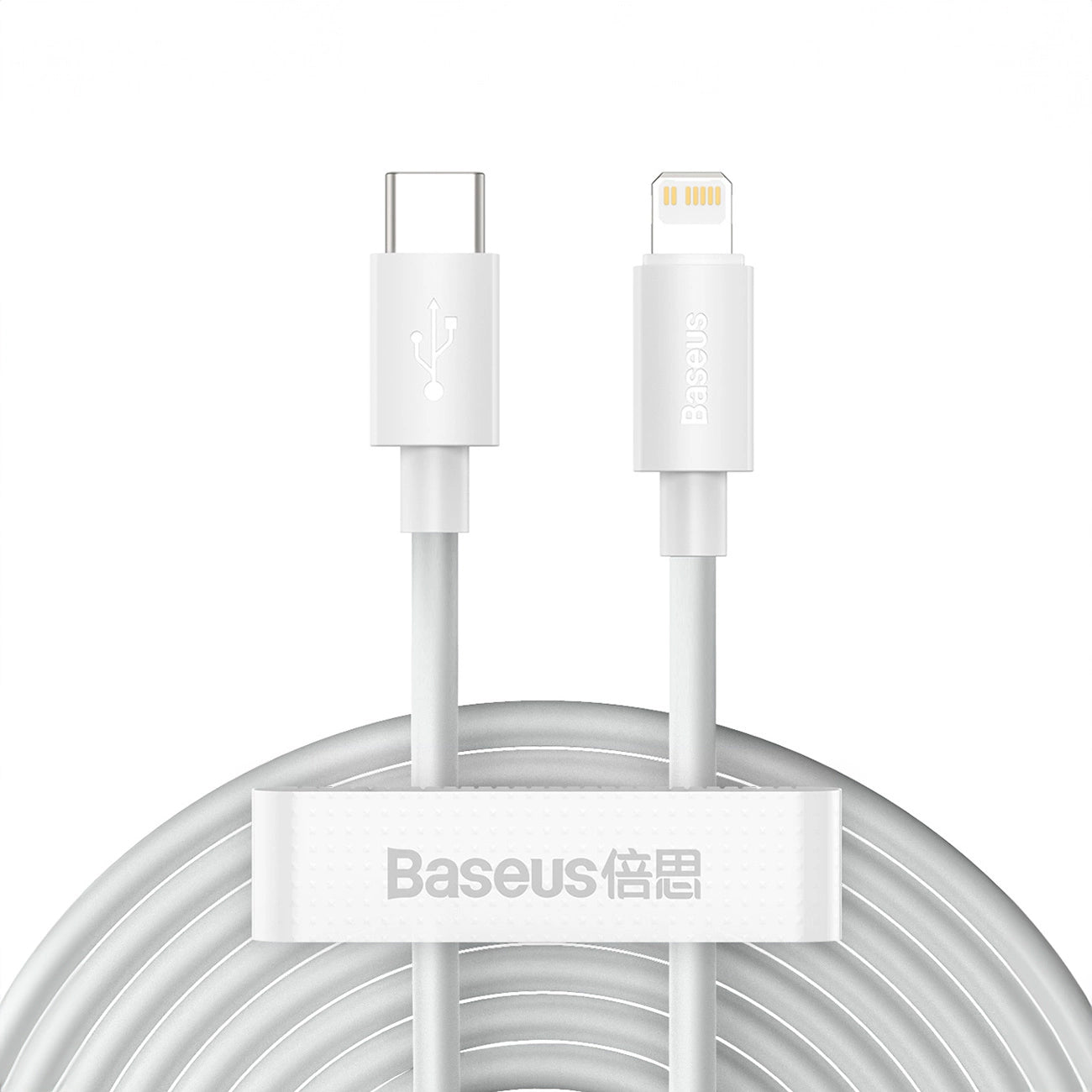 Cablu Date si Incarcare USB-C - Lightning Baseus Simple Wisdom, 20W, 1.5m, Set 2 bucati, Alb