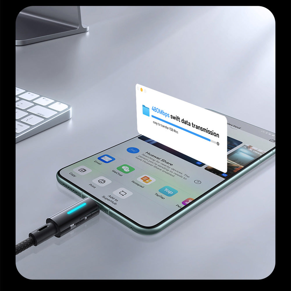 Cablu Date si Incarcare USB-A - USB-C Baseus Lit Button Control, 100W, 2m, Negru P10379002121-01