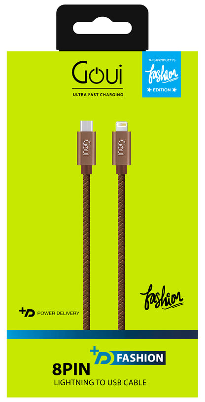 Cablu Date si Incarcare USB-C - Lightning Goui Fashion, 18W, 1m, Maro G-FASHIONC94BR