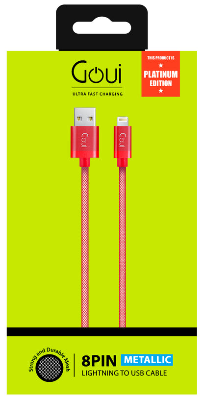 Cablu Date si Incarcare USB-A - Lightning Goui Metallic, 18W, 1m, Rosu G-LC8PIN-02R