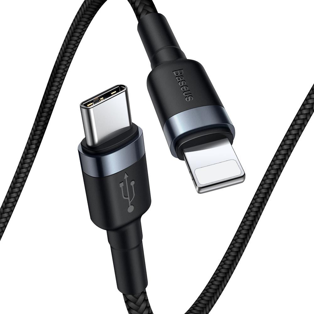 Cablu Date si Incarcare USB-C - Lightning Baseus Cafule, 18W, 1m, Gri CATLKLF-G1