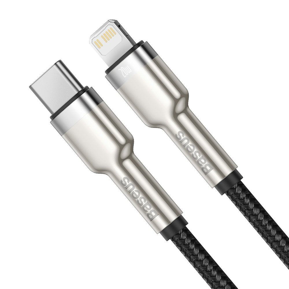 Cablu Date si Incarcare USB-C - Lightning Baseus Cafule Metal Series, 20W, 2m, Negru CATLJK-B01