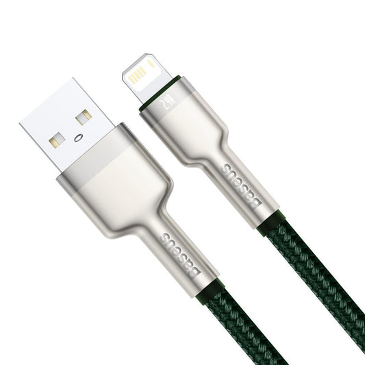 Cablu Date si Incarcare USB-A - Lightning Baseus Cafule Metal Series, 18W, 2m, Verde CALJK-B06