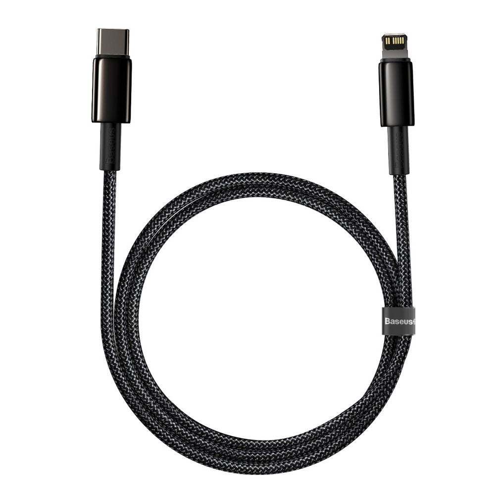 Cablu Date si Incarcare USB-C - Lightning Baseus Tungsten Gold, 20W, 1m, Negru CATLWJ-01