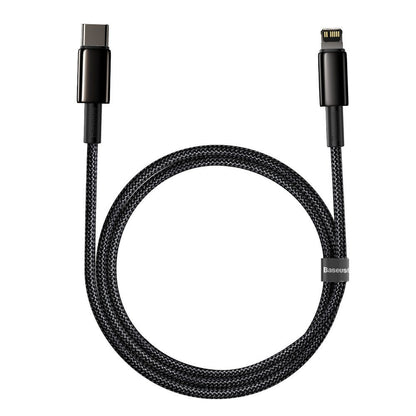 Cablu Date si Incarcare USB-C - Lightning Baseus Tungsten Gold, 20W, 1m, Negru CATLWJ-01