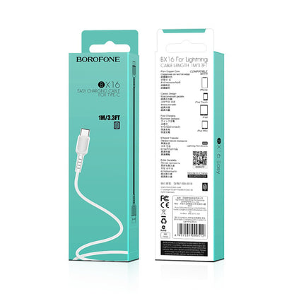 Kabel do ładowania i transmisji danych USB-A - USB-C Borofone BX16, 18W, 1m, biały