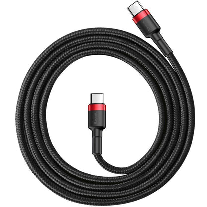 Kabel USB-C do ładowania i transmisji danych - USB-C Baseus Cafule, 60W, 1m, czerwony CATKLF-G91